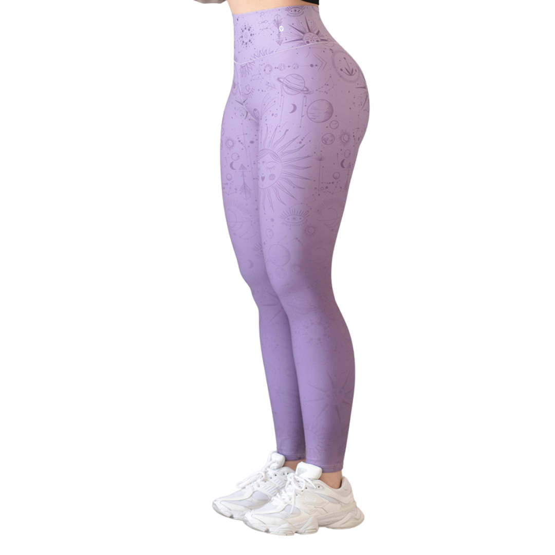 Leggings Deportivos para Mujer Fitness: Efecto Push Up, Cintura Alta, Textil Lycra Transpirable con Acabado Liso Soles, Color Lila | Adriana Olimpo