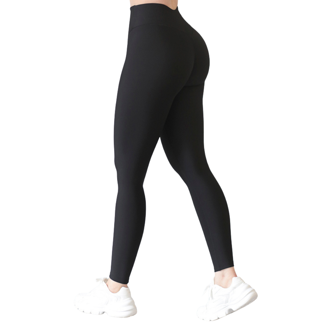 Leggings deportivos supplex para mujer, efecto push up con cintura alta, textil lycra transpirable con acabado liso. Color negro | Adriana Olimpo