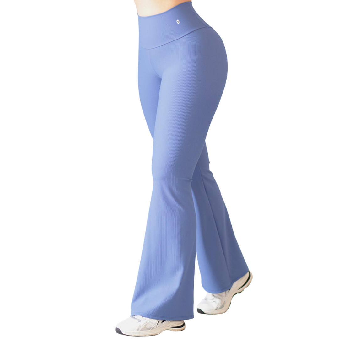 Leggings Deportivos para Mujer Fitness: Efecto Básico, Cintura Alta, Textil Lycra Transpirable con Relieves Lineas, Color Azul | Adriana Olimpo