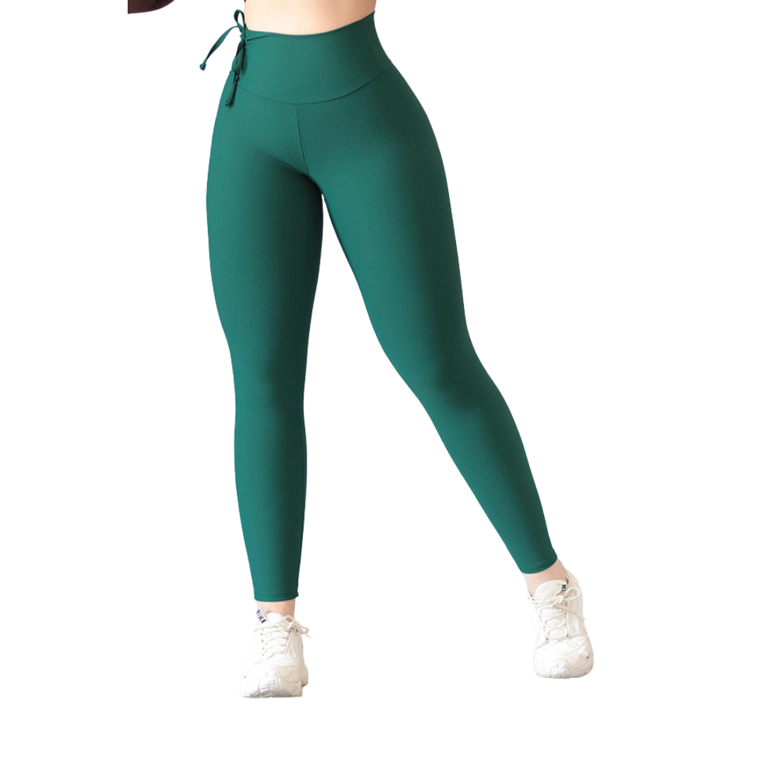 Leggings Deportivos para Mujer Fitness: Efecto Básico, Cintura Alta, Textil Lycra Transpirable con Relieves de Líneas, Color Verde | Adriana Olimpo