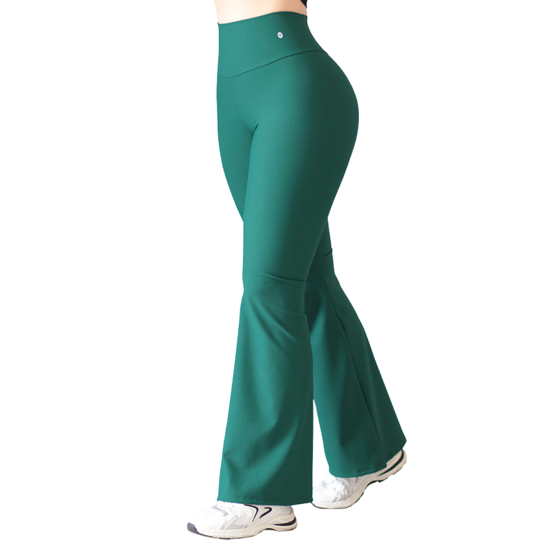 Leggings Deportivos para Mujer Fitness: Efecto Básico, Cintura Alta, Textil Lycra Transpirable con Relieves Lineas, Color Verde | Adriana Olimpo