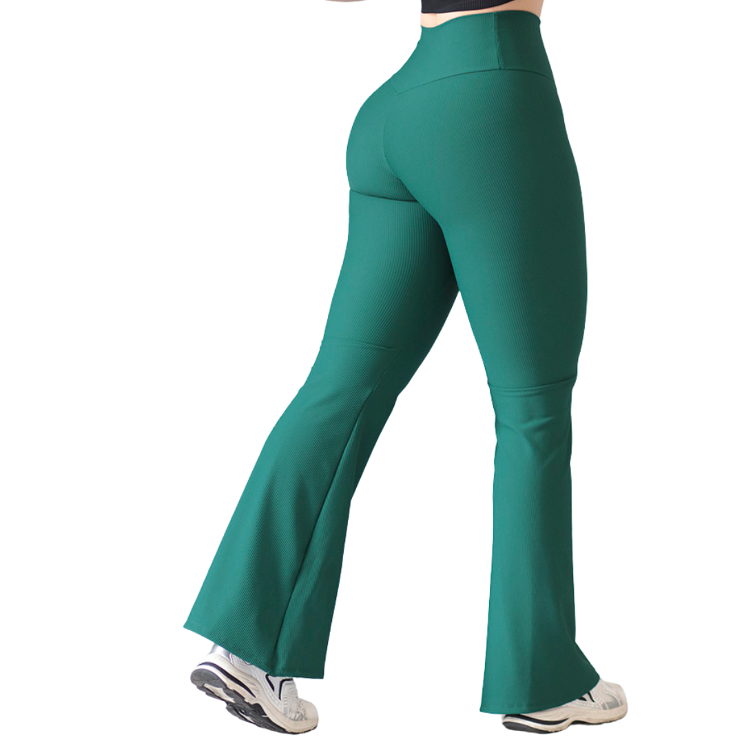 Leggings Deportivos para Mujer Fitness: Efecto Básico, Cintura Alta, Textil Lycra Transpirable con Relieves Lineas, Color Verde | Adriana Olimpo