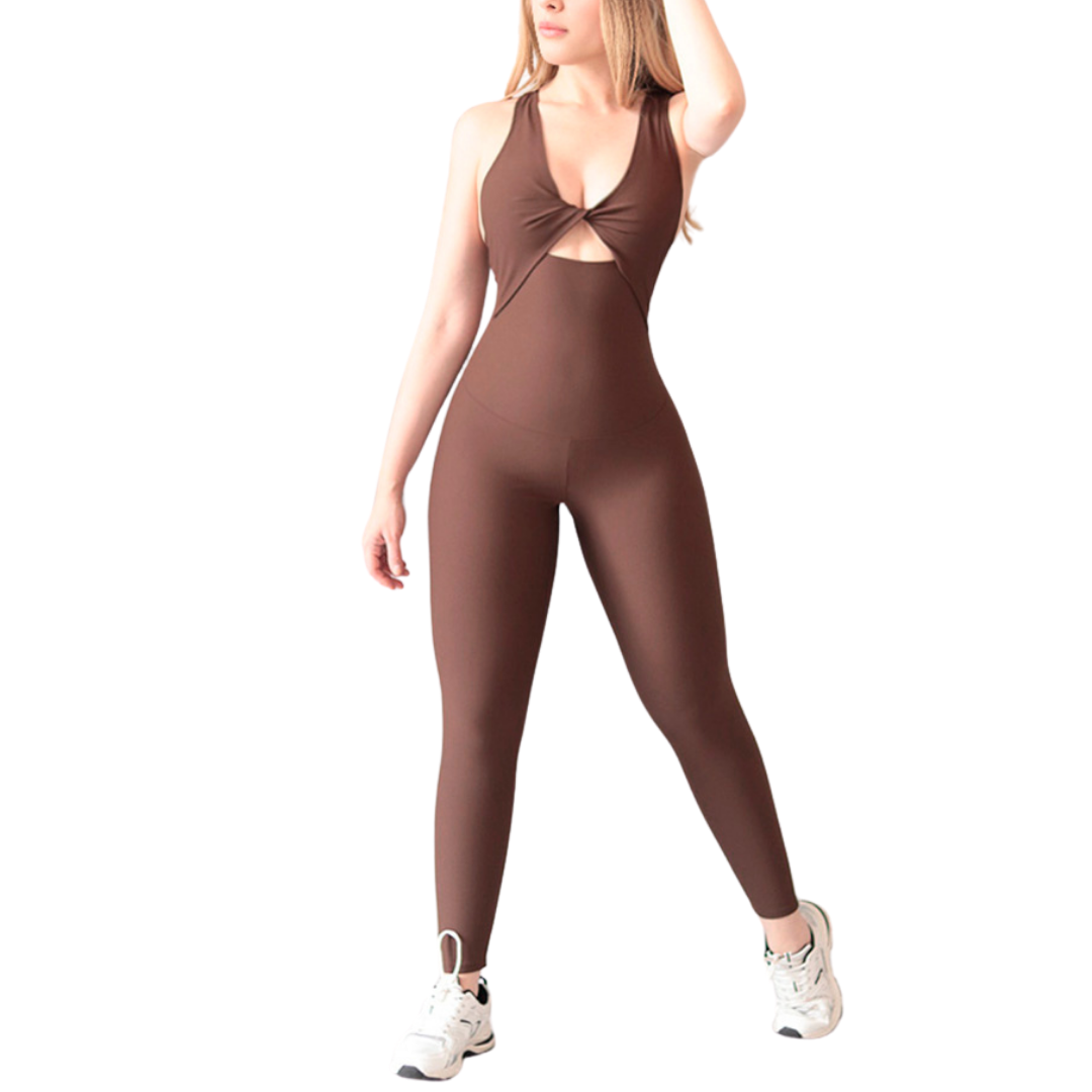 🔹 Enterizo básico | Supplex Stretch, relieves lineas - café