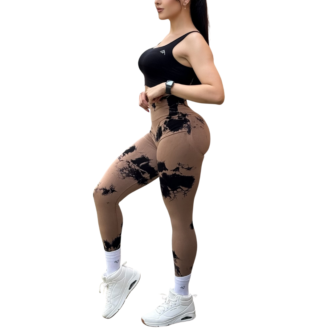 Leggings Deportivos Seamless de Compresión para Mujer Fitness: Glúteos Redondos, Vientre Plano y Cintura Definida | Push Up + Burbuja + Compresión Faja. Ultra Cómodos. Color chocolate y negro | Adriana Olimpo