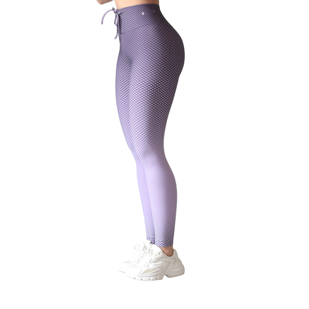 Leggings deportivos supplex para mujer, efecto push up con cintura alta, textil lycra transpirable con acabado liso red. Color lila degradado | Adriana Olimpo