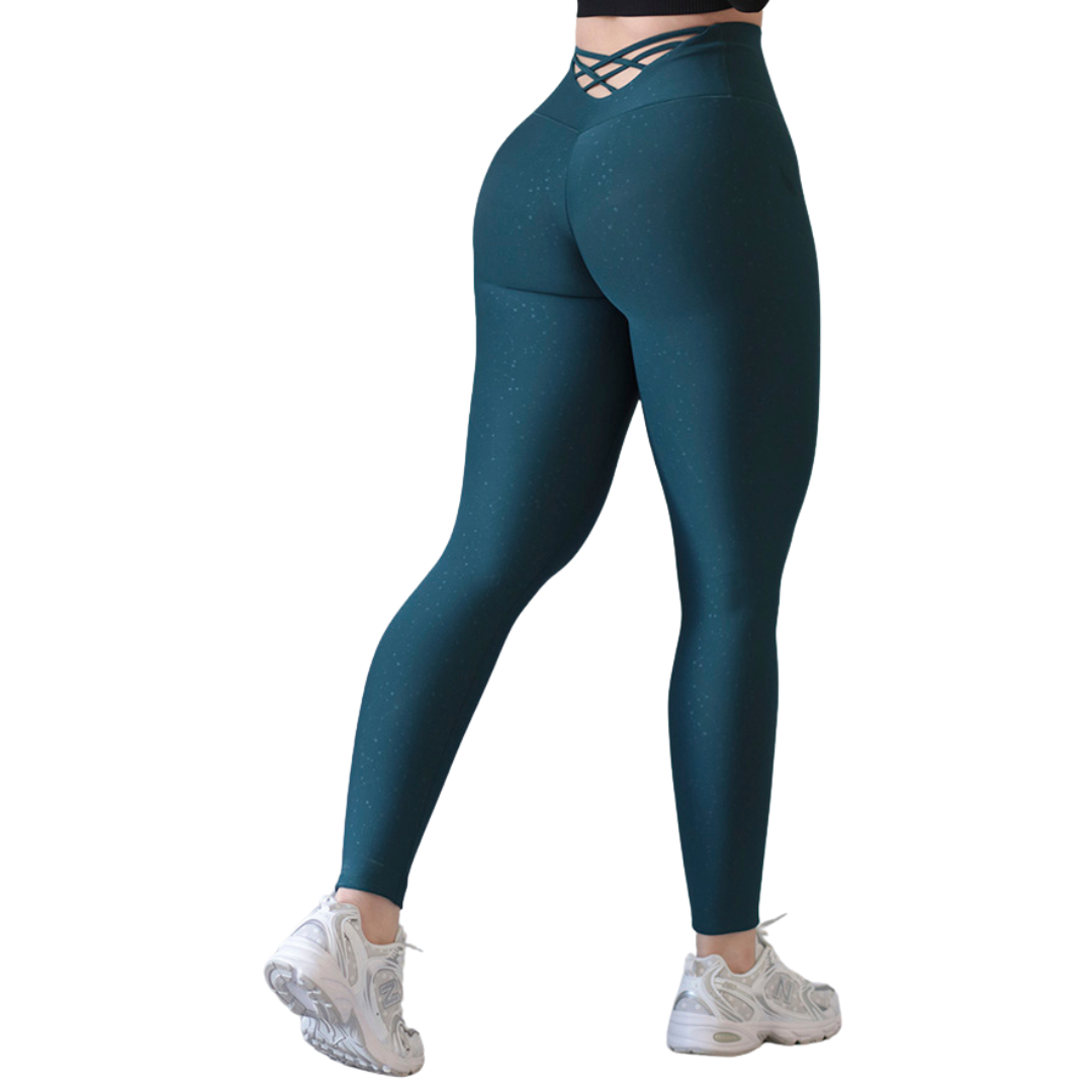 Leggings Deportivos para Mujer Fitness: Efecto Push Up, Cintura Alta, Textil Lycra Transpirable con Relieves Estelar, Color Azul Rop | Adriana Olimpo