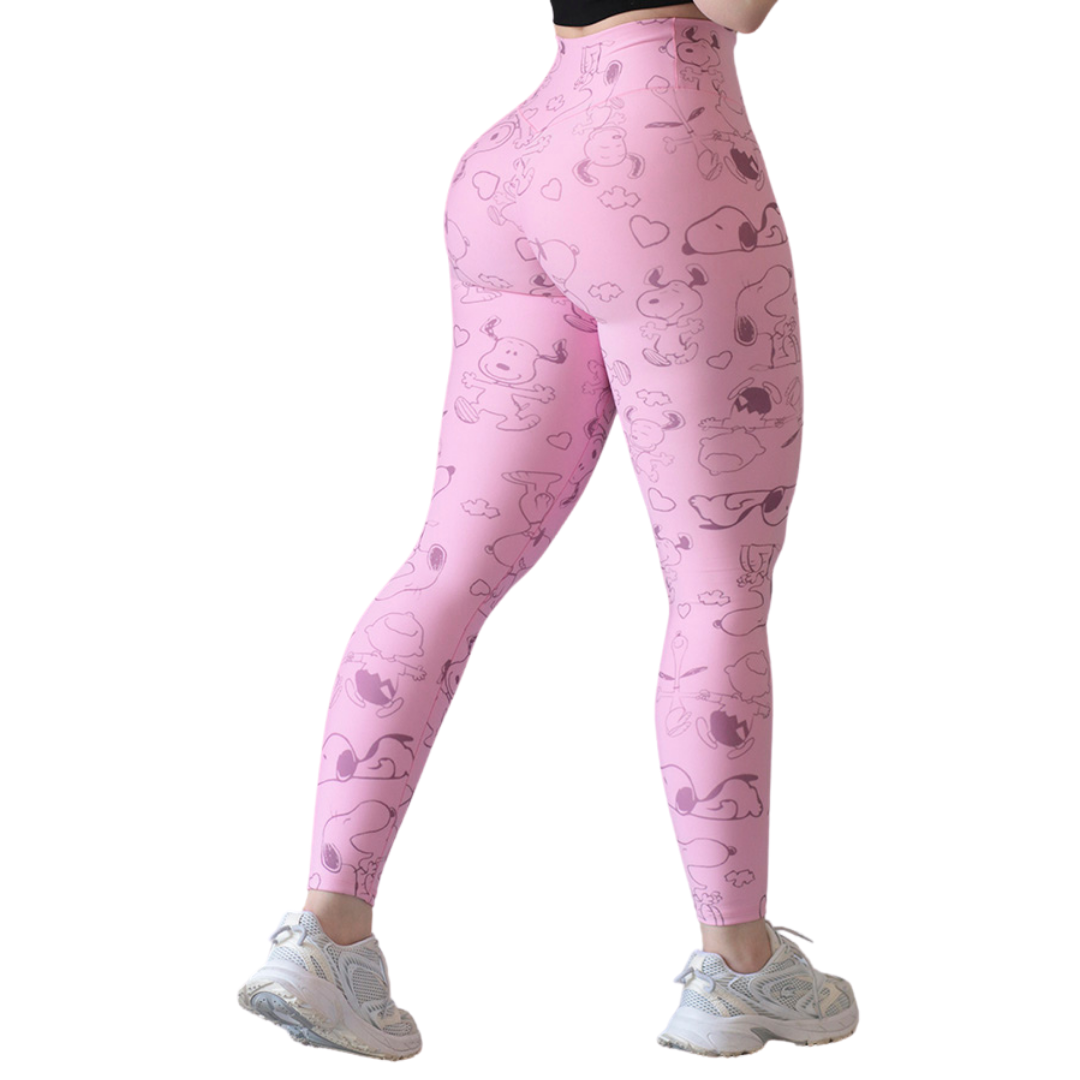 Leggings Deportivos para Mujer Fitness: Efecto Push Up, Cintura Alta, Textil Lycra Transpirable con Acabado Liso Snoppy, Color Rosa | Adriana Olimpo