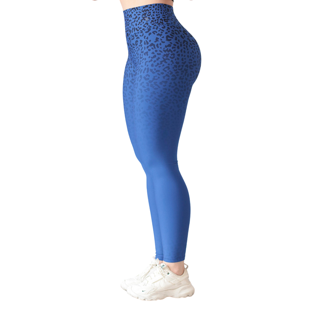 Leggings Deportivos Suplex para Mujer Fitness: Efecto Push Up, Cintura Alta, Textil Lycra Transpirable con Acabado Liso, Color Azul Real Degradado Print | Adriana Olimpo