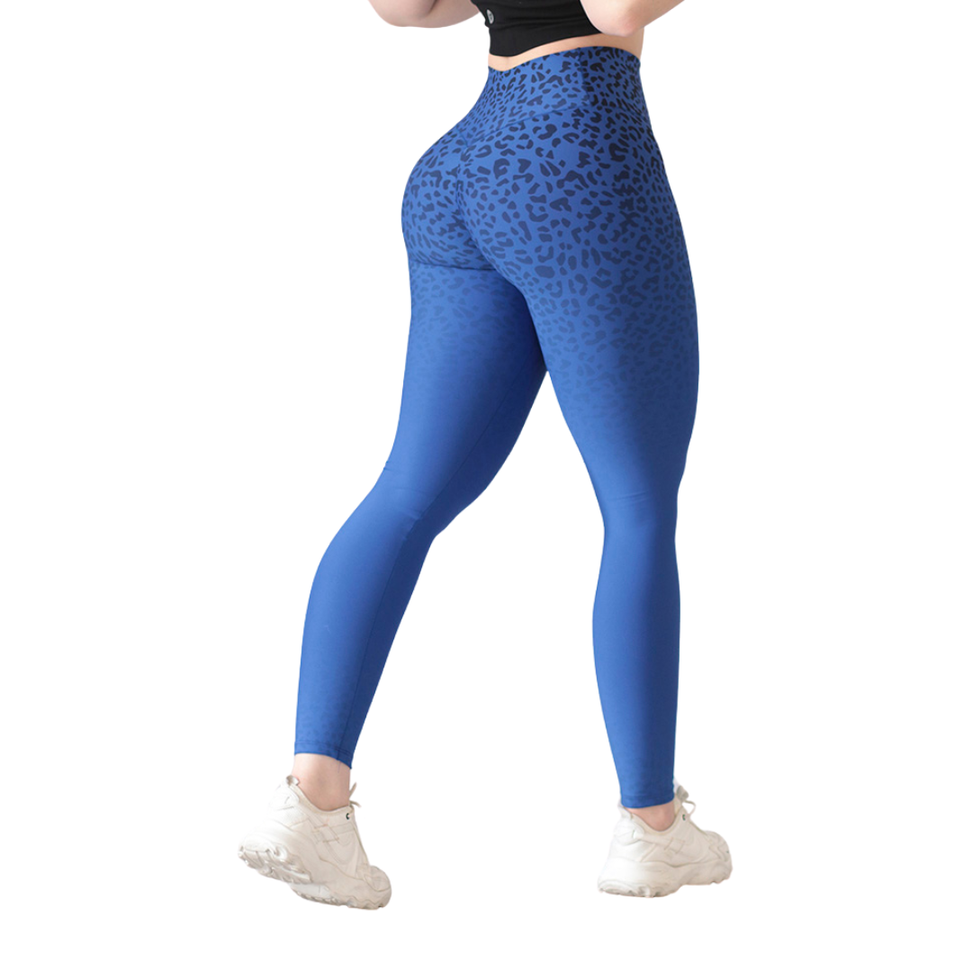 Leggings Deportivos Suplex para Mujer Fitness: Efecto Push Up, Cintura Alta, Textil Lycra Transpirable con Acabado Liso, Color Azul Real Degradado Print | Adriana Olimpo