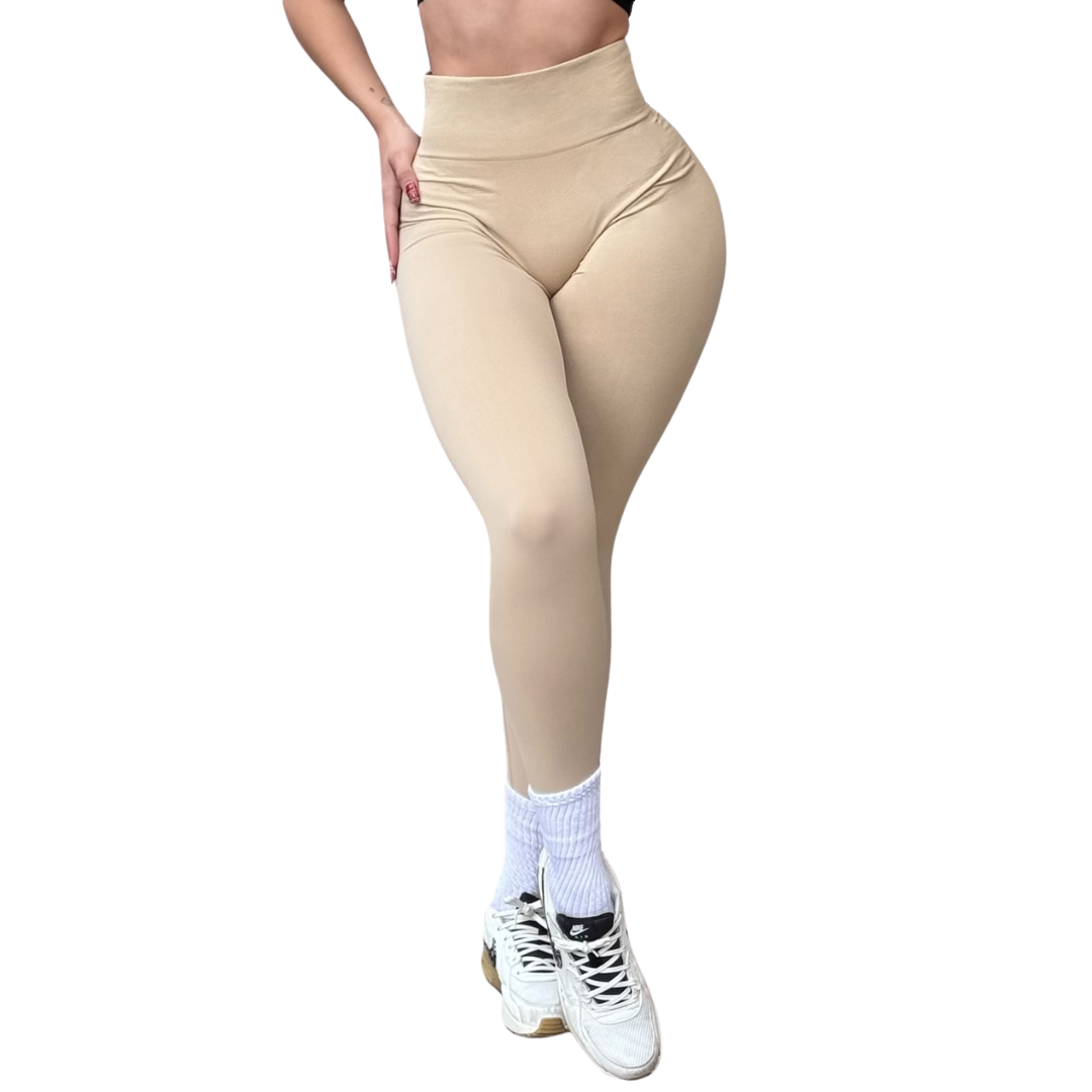 Leggings Deportivos de Compresión para Mujer Fitness: Seamless Efecto Push Up y Burbuja, Cintura Alta, Textil Tejido Liso Suave Transpirable , Color Bombón Nature | Adriana Olimpo