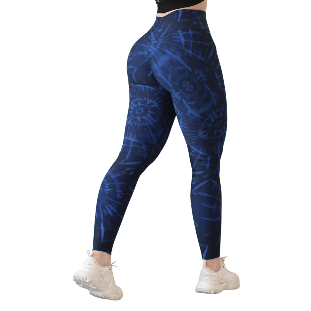 Leggings Deportivos para Mujer Fitness: Efecto Push Up, Cintura Alta, Textil Lycra Transpirable con Acabado Liso, Color Azul Tie Dday | Adriana Olimpo