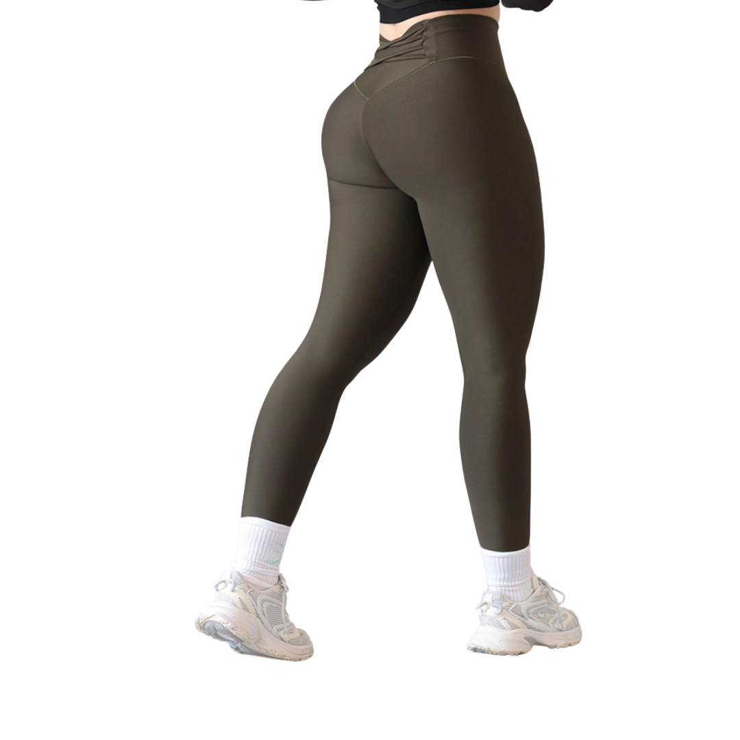 Leggings deportivos para mujer, efecto push up con cintura alta, textil lycra transpirable con acabado liso. Color verde | Adriana Olimpo