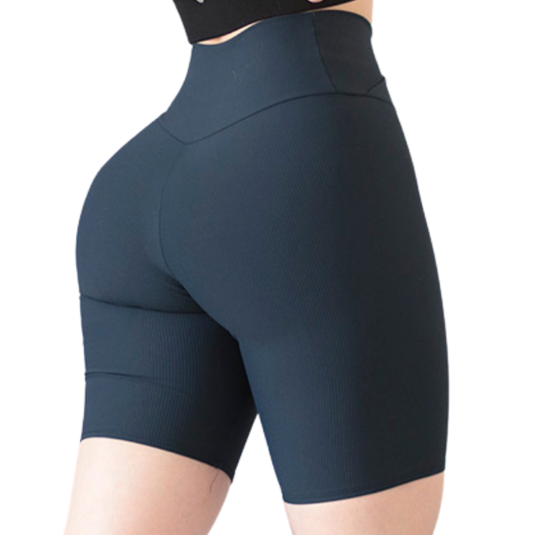 Biker Deportivos para Mujer Fitness: Efecto Básico, Cintura Alta, Textil Lycra Transpirable con Relieves Lines, Color Azul Poe | Adriana Olimpo