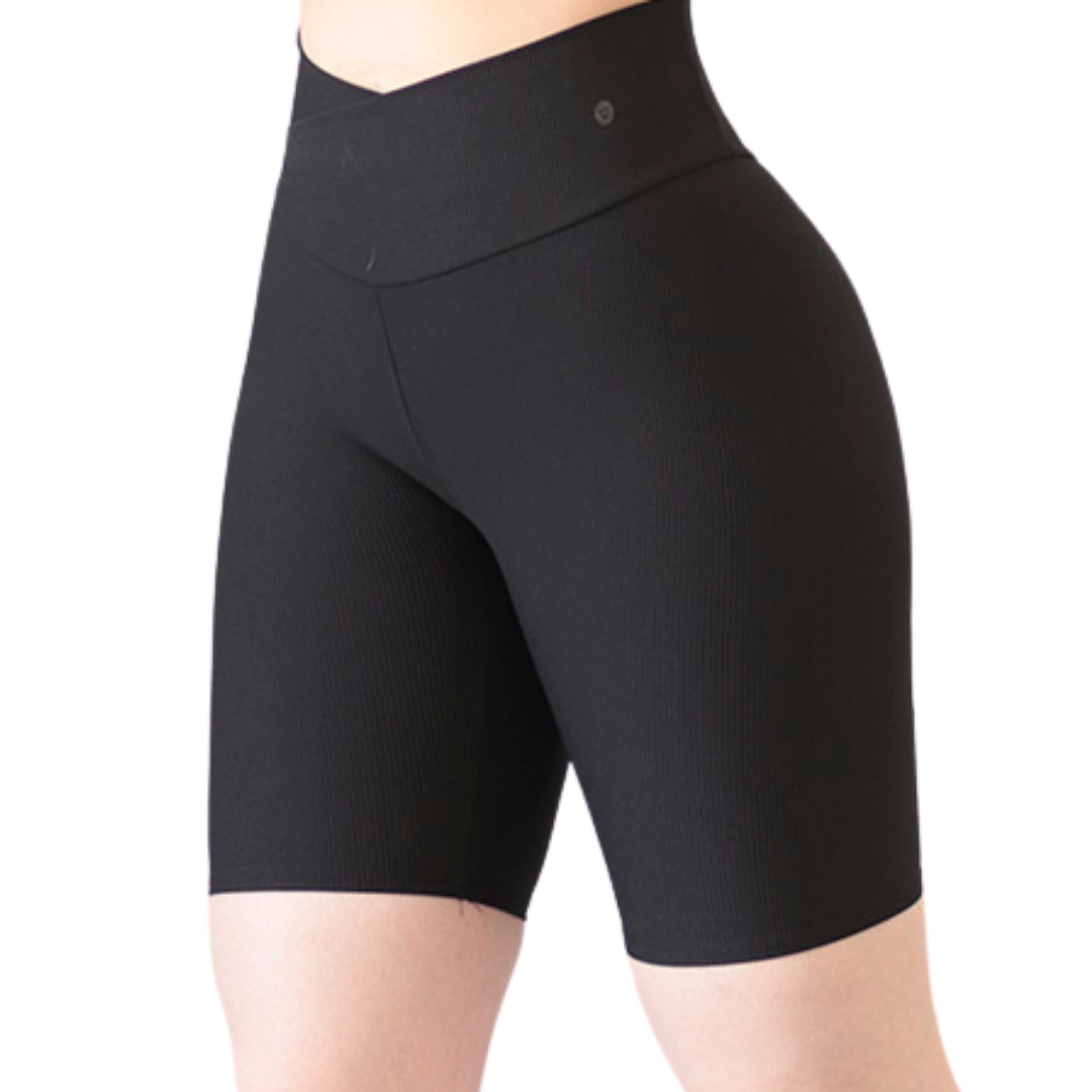 Biker Deportivos para Mujer Fitness: Efecto Básico, Cintura Alta, Textil Lycra Transpirable con Relieves Lines, Color Negro | Adriana Olimpo