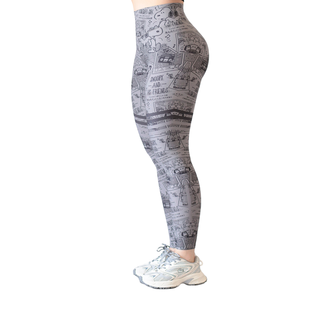 Leggings Deportivos para Mujer Fitness: Efecto Push Up, Cintura Alta, Textil Lycra Transpirable con Acabado Liso, Color Gris Snoopy Adriana Olimpo