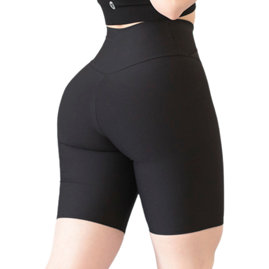 Biker Deportivos para Mujer Fitness: Efecto Básico, Cintura Alta, Textil Lycra Transpirable con Relieves Lines, Color Negro | Adriana Olimpo