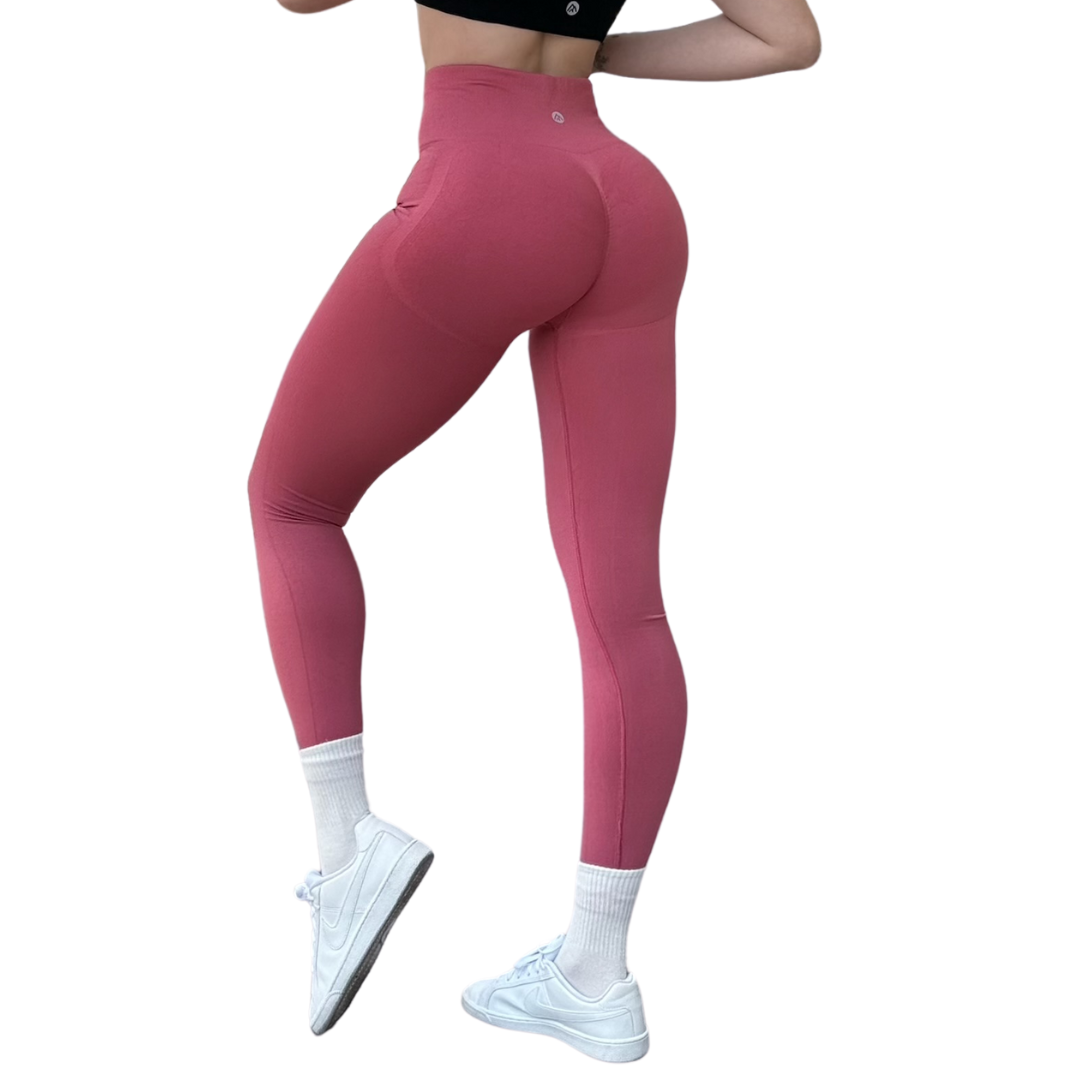 Leggings Deportivos para Mujer Fitness: Seamless Efecto Push Up y Burbuja, Cintura Alta, Textil Tejido Liso Suave Transpirable , Color Rosa Cayene | Adriana Olimpo
