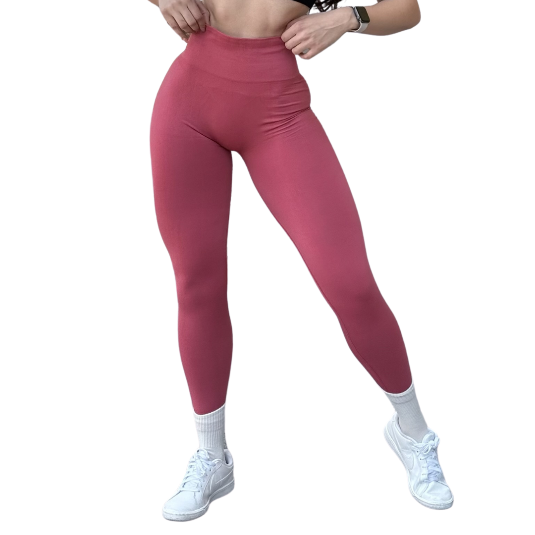 Leggings Deportivos para Mujer Fitness: Seamless Efecto Push Up y Burbuja, Cintura Alta, Textil Tejido Liso Suave Transpirable , Color Rosa Cayene | Adriana Olimpo