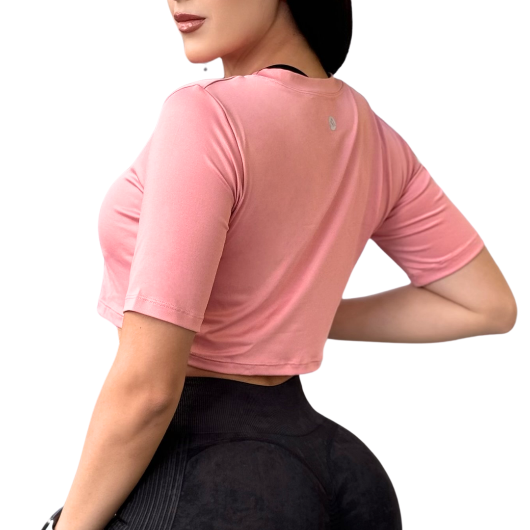 Blusa para Mujer Fitness: Manga Corta, Cuello Redondo, Textil Lycra Transpirable Acabado Liso | Adriana Olimpo