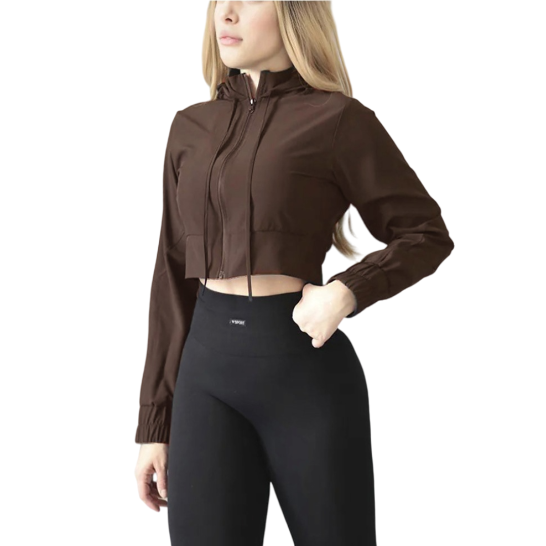 Chamarra Rompe vientos deportiva manga larga | Transpirable, Liso – Café