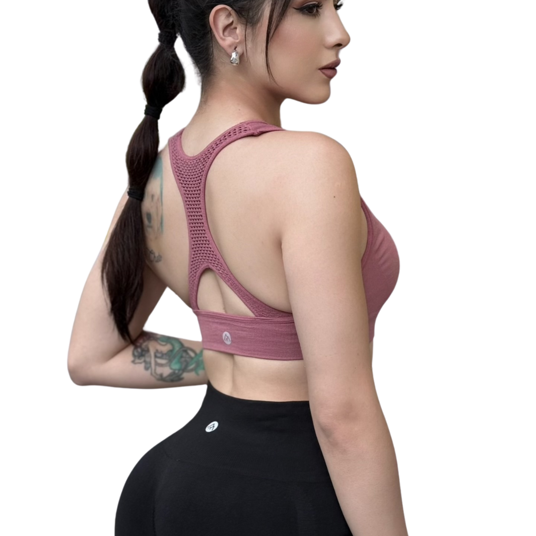 🔹 Top con copas | Alto Impacto, Liso – Rosa Malva
