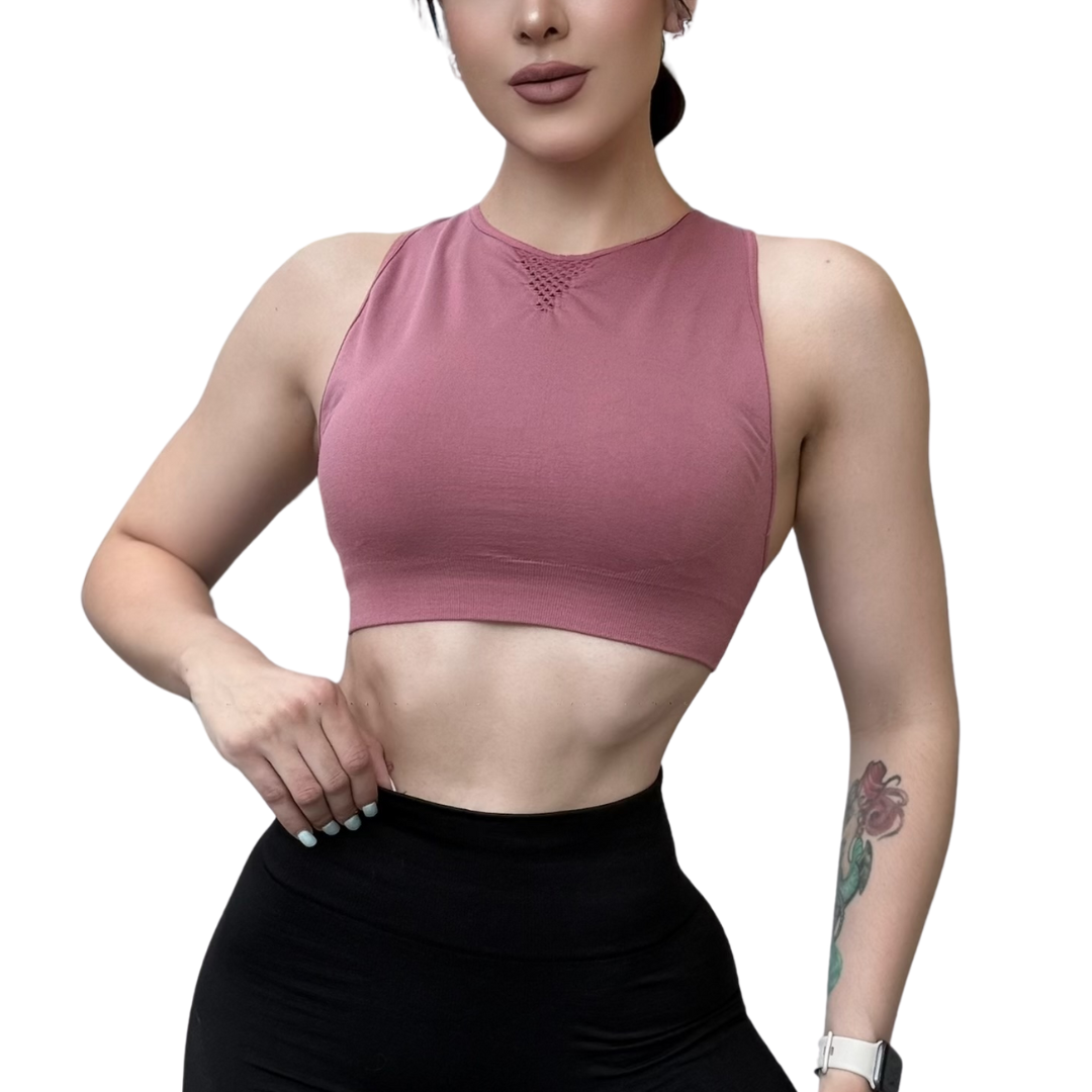 🔹 Top con copas | Alto Impacto, Liso – Rosa Malva