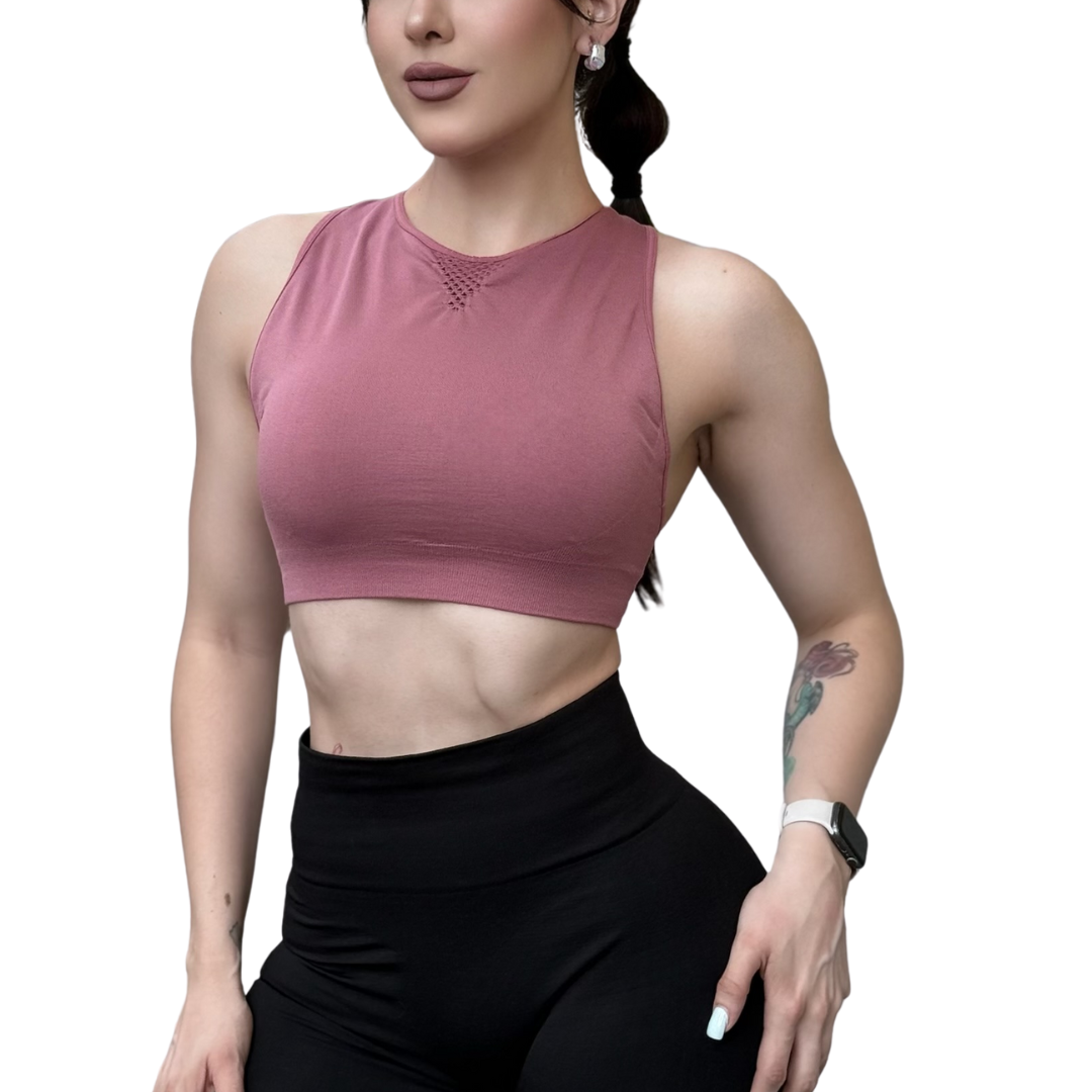 🔹 Top con copas | Alto Impacto, Liso – Rosa Malva