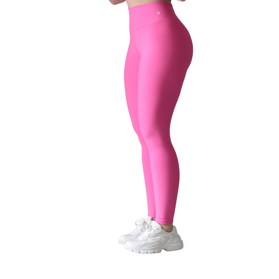 Leggings deportivos supplex para mujer, efecto push up con cintura alta, textil lycra transpirable con acabado liso. Color rosa neón | Adriana Olimpo