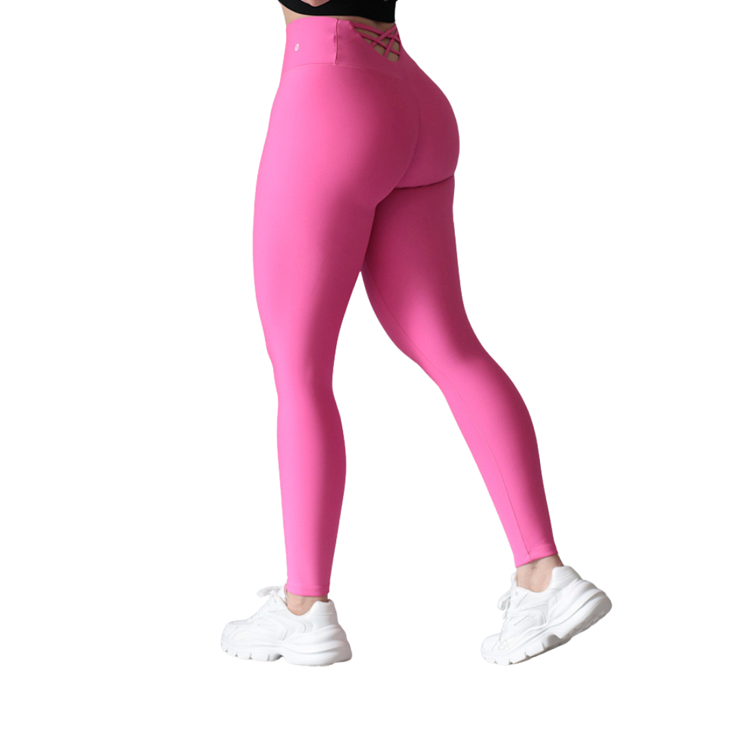 Leggings deportivos supplex para mujer, efecto push up con cintura alta, textil lycra transpirable con acabado liso. Color rosa neón | Adriana Olimpo