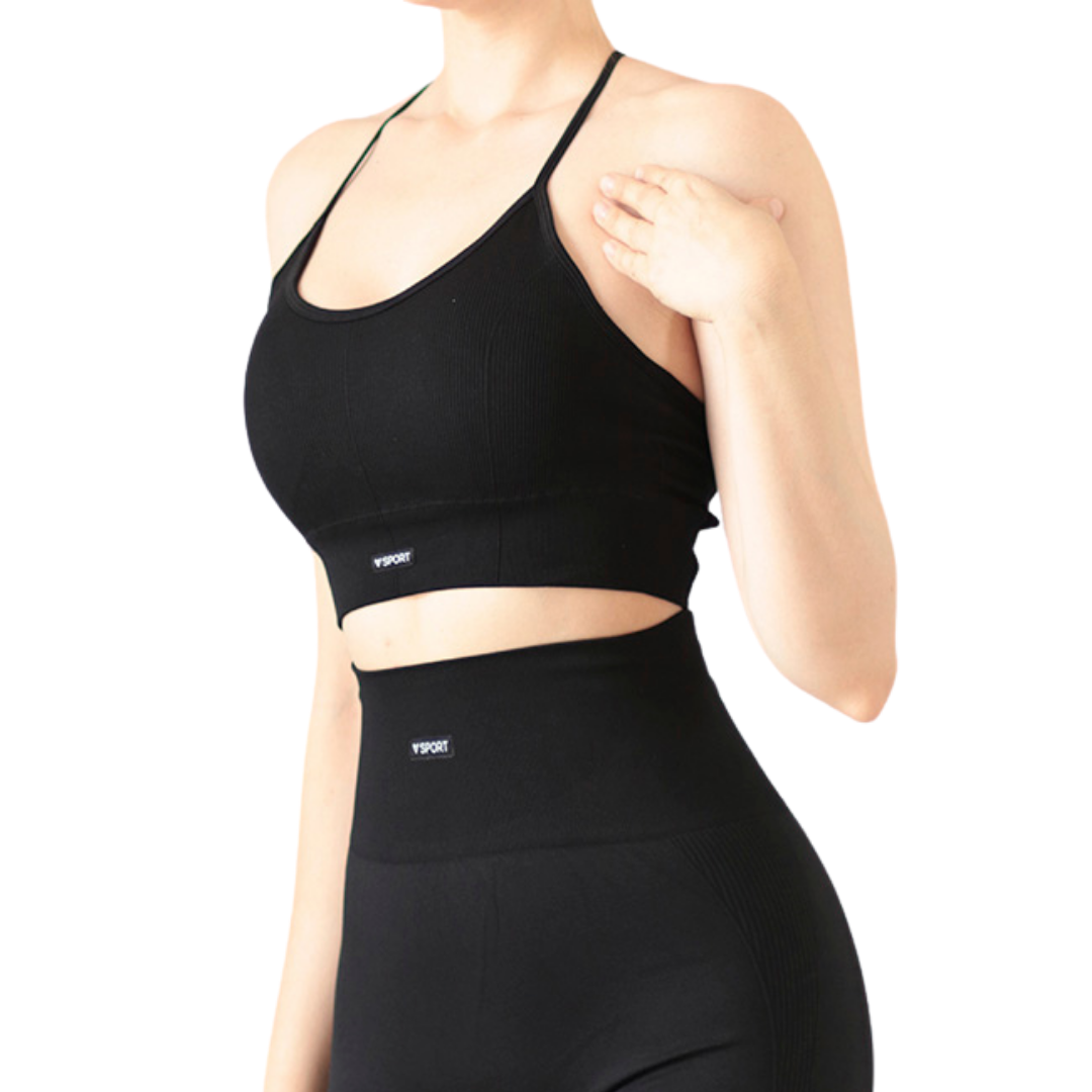 Top para Mujer Fitness: Efecto Alto Impacto, Textil Liso, Transpirable,Negro | Adriana Olimpo