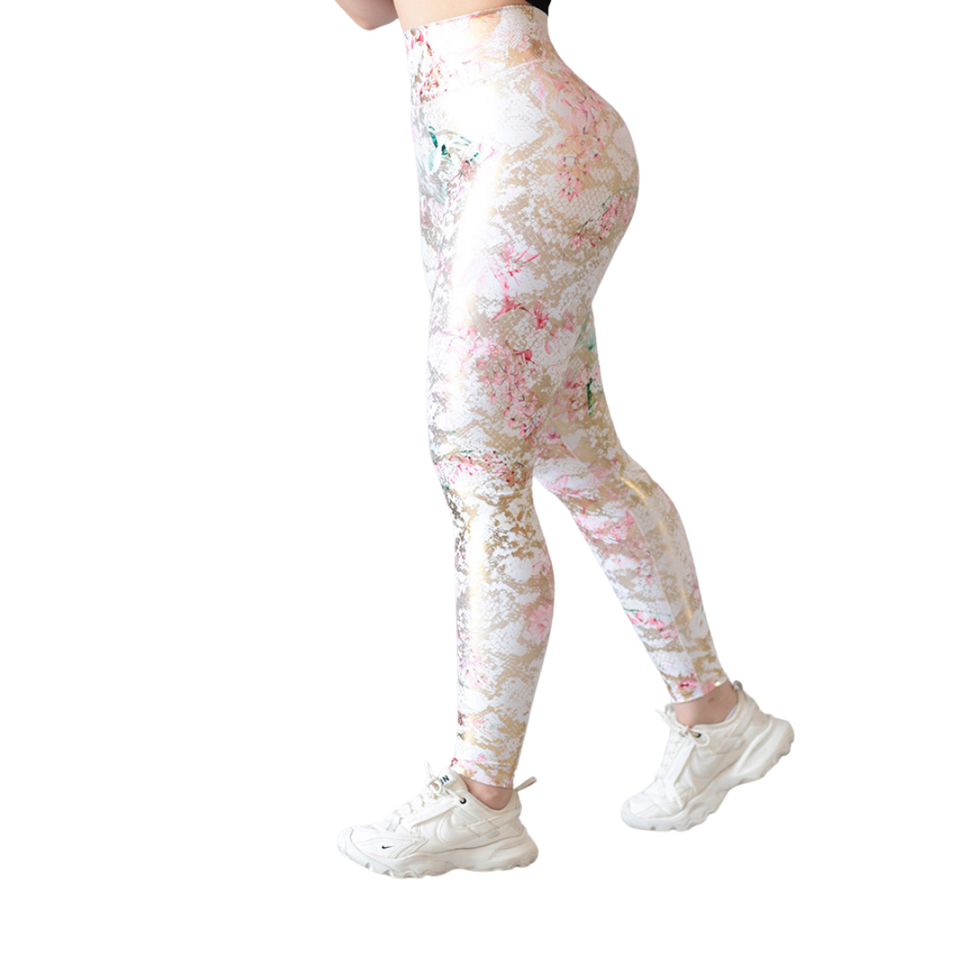 Leggings Deportivos para Mujer Fitness: Efecto Push Up, Cintura Alta, Textil Lycra Transpirable con Destellos Reflectantes ✨y Relieves, Color Rose Gold | Adriana Olimpo