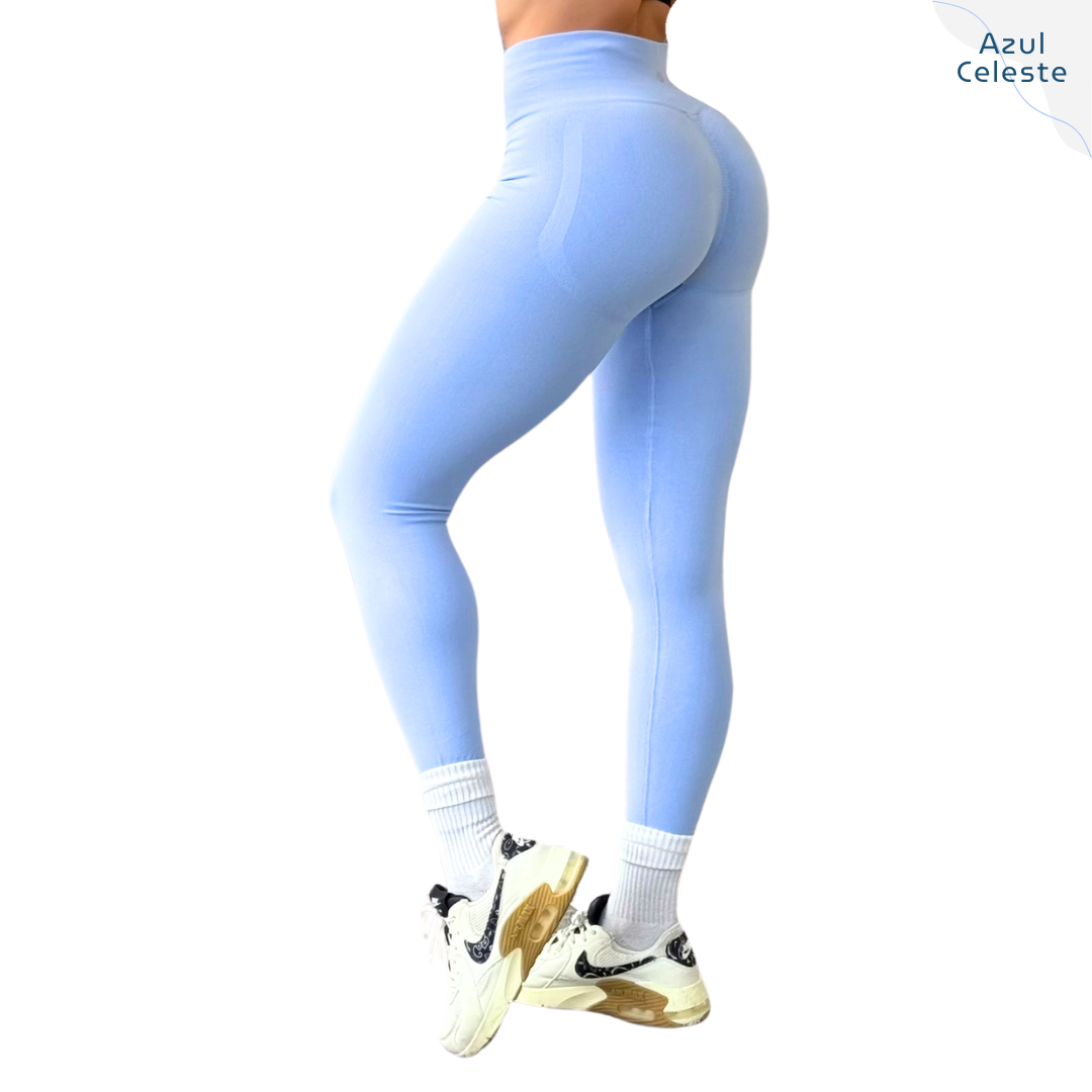 Oferta | Leggings Deportivos Seamless de Compresión para Mujer Fitness: Glúteos Redondos, Vientre Plano y Cintura Definida | Push Up + Compresión Faja, Ultra Cómodos y Sin Costuras, Color Azul Celeste | Adriana Olimpo