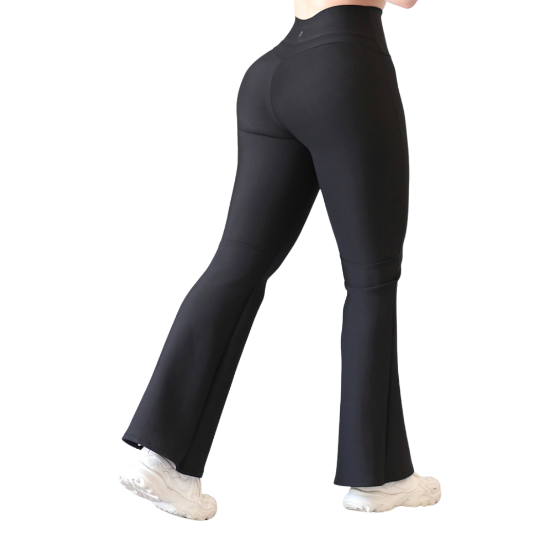 Leggings Campana Deportivos para Mujer Fitness: Efecto Básico, Cintura Alta, Textil Lycra Transpirable con Acabado Liso, Color Negro | Adriana Olimpo
