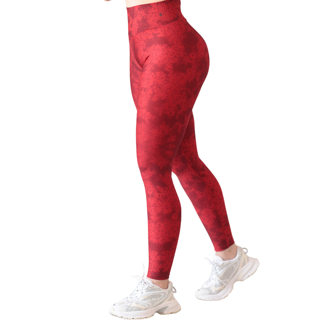 Leggings Deportivos para Mujer Fitness: Efecto Push Up, Cintura Alta, Textil Lycra Transpirable con Acabado Liso Print-Die, Color Rojo | Adriana Olimpo