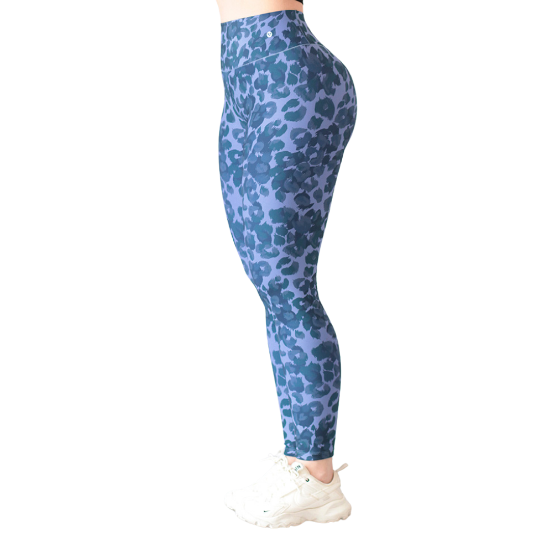 Leggings Deportivos para Mujer Fitness: Efecto Push Up, Cintura Alta, Textil Lycra Transpirable con Acabado Liso, Print, Color Azul | Adriana Olimpo