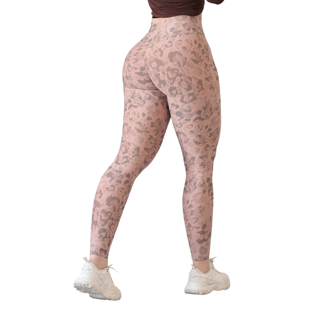Leggings Deportivos para Mujer Fitness: Efecto Push Up, Cintura Alta, Textil Lycra Transpirable con Acabado Liso, Print, Color Albaricoque | Adriana Olimpo