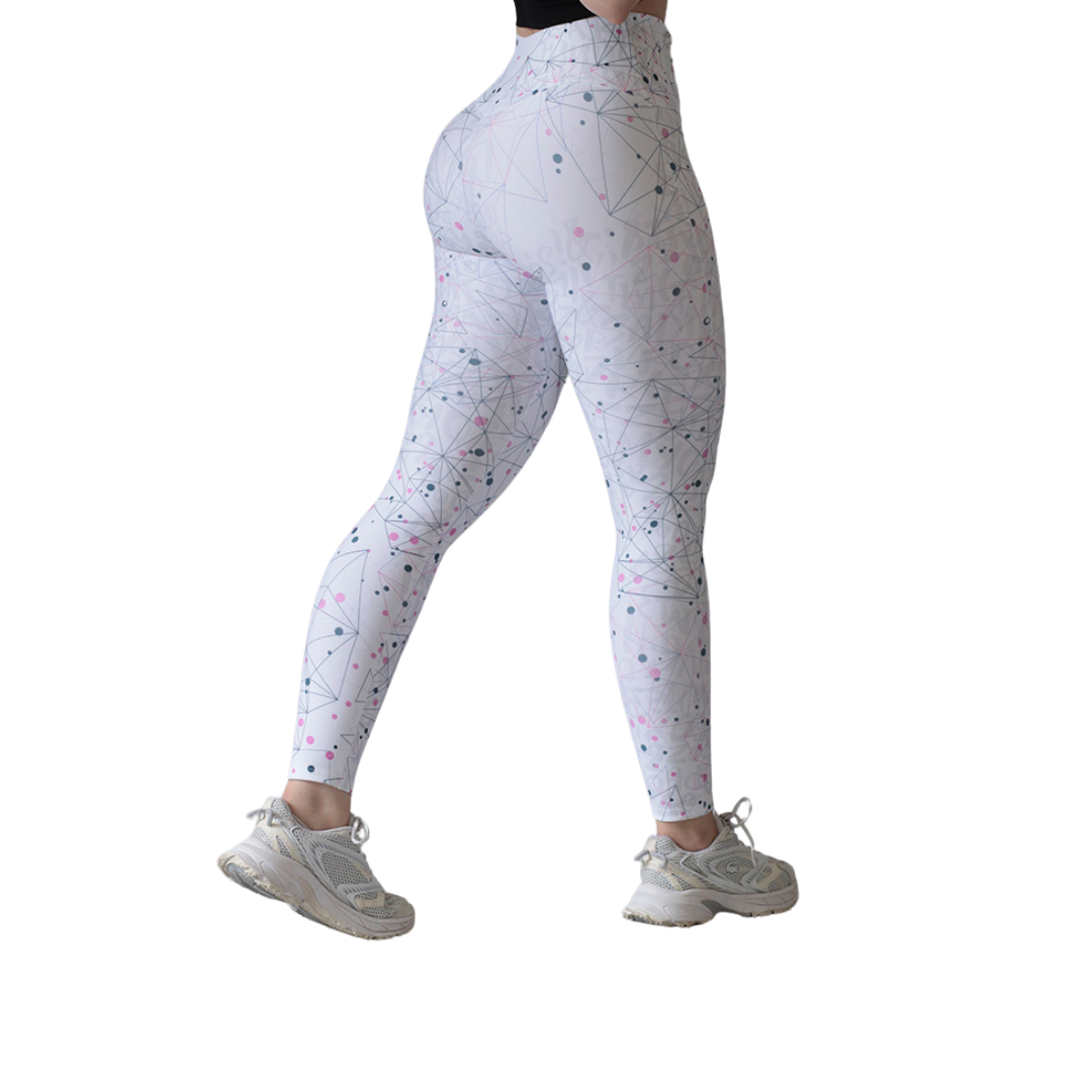 Leggings deportivos supplex para mujer, efecto básico con cintura alta, textil lycra transpirable con acabado liso lineas. Color blanco | Adriana Olimpo