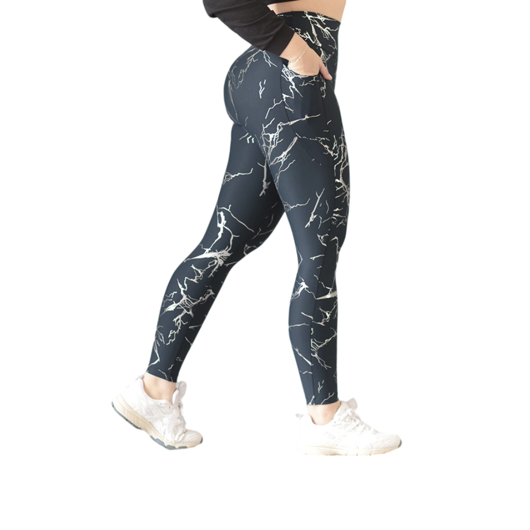Leggings básico con bolsillos | Supplex Stretch, Destellos Beta – Azul Plata