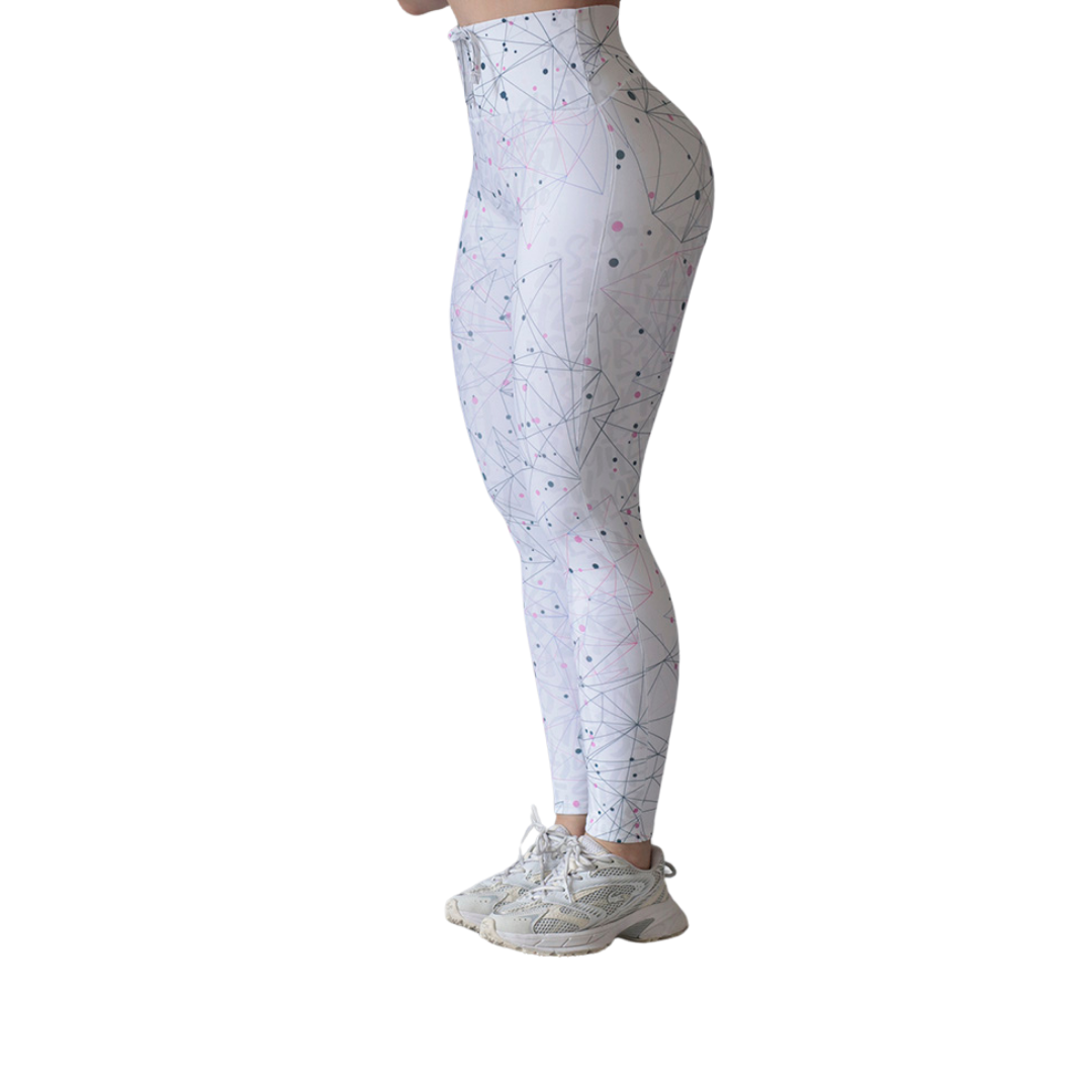 Leggings deportivos supplex para mujer, efecto básico con cintura alta, textil lycra transpirable con acabado liso lineas. Color blanco | Adriana Olimpo