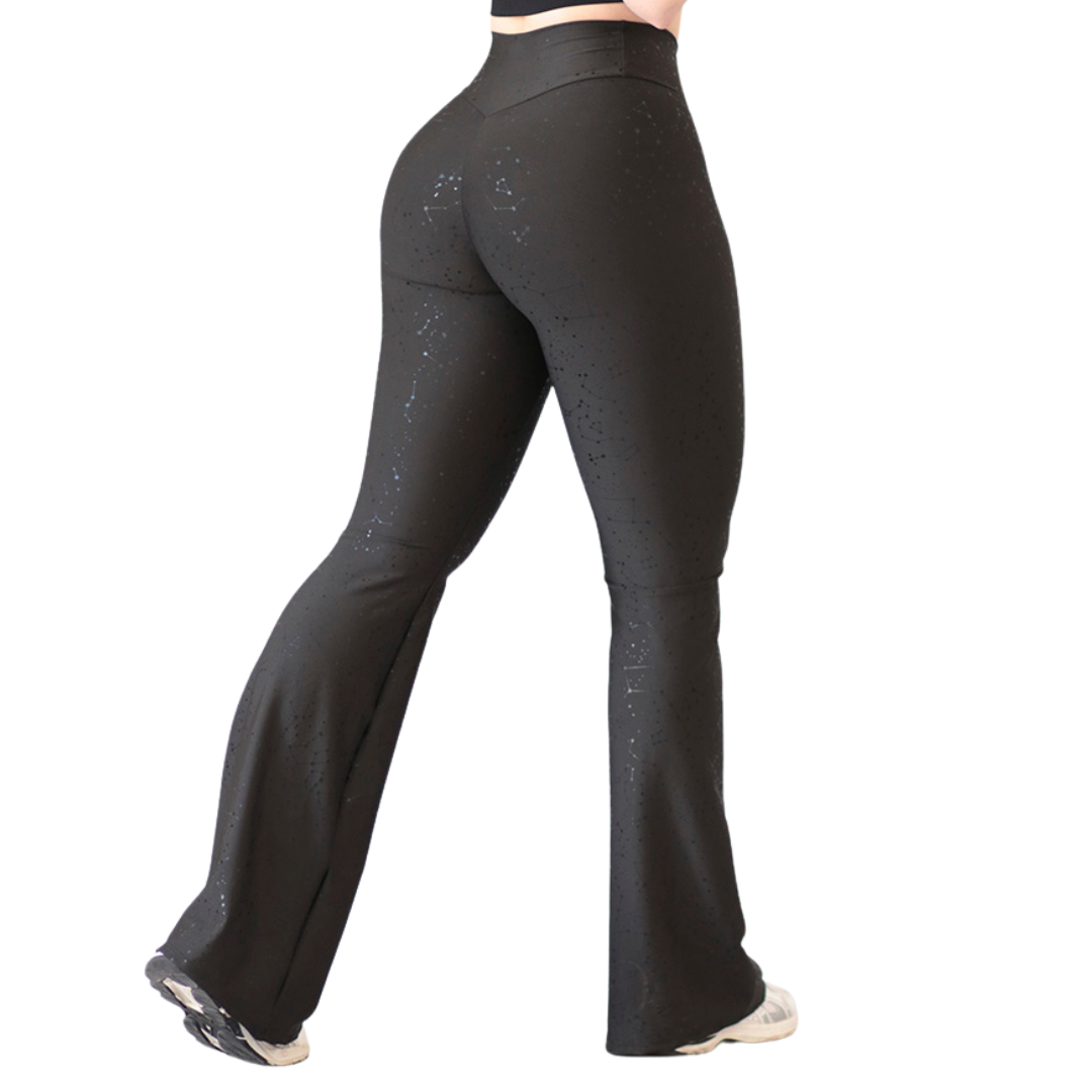 Leggings Deportivos para Mujer Fitness: Efecto Push Up, Cintura Alta, Textil Lycra Transpirable con Destellos Reflectantes✨ y Relieves Estelar, Color Negro | Adriana Olimpo
