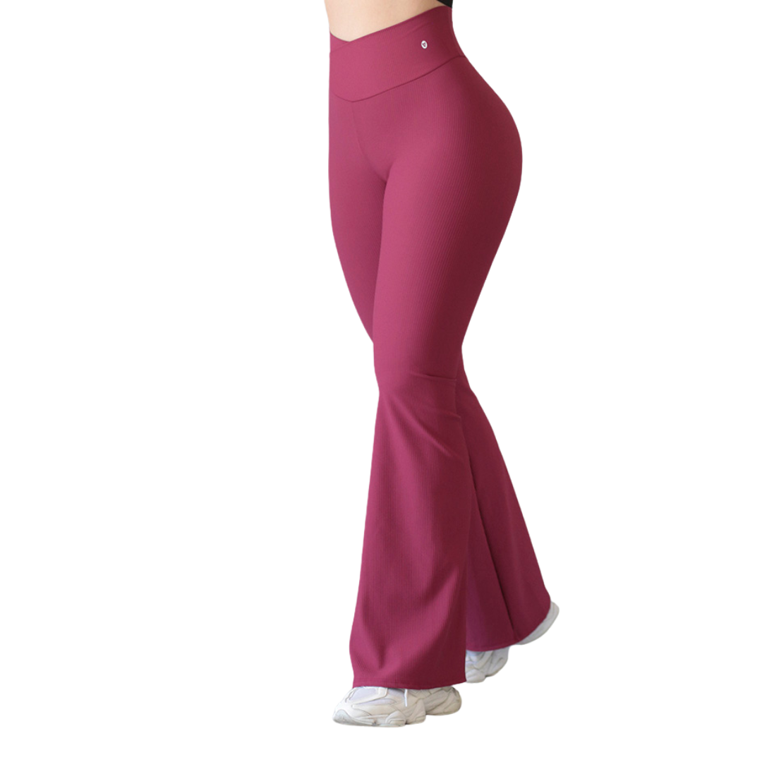 Leggings deportivos supplex para mujer, efecto básico con cintura alta, textil lycra transpirable con relieves de líneas. Color magenta | Adriana Olimpo