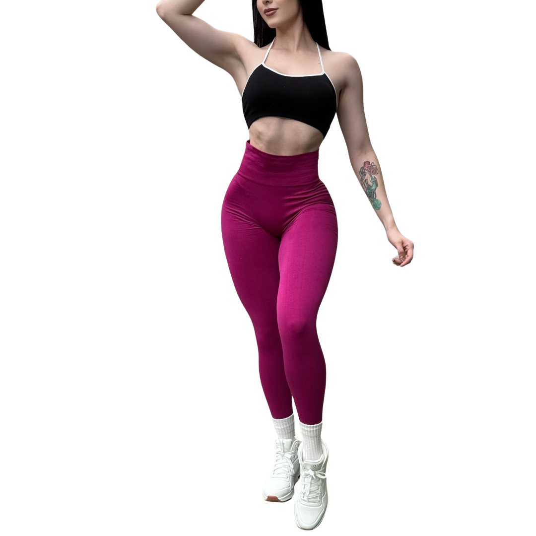 Leggings Deportivos Seamless de Compresión para Mujer Fitness: Glúteos Redondos, Vientre Plano y Cintura Definida | Push Up + Compresión Faja, Ultra Cómodos y Sin Costuras, Color Bugambilia | Adriana Olimpo