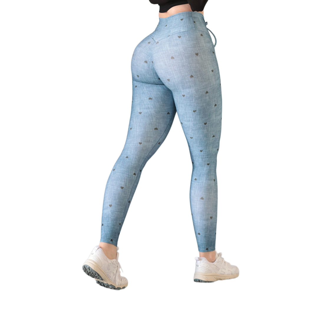 Leggings push up | Supplex Stretch, Liso Corazones – Mezclilla