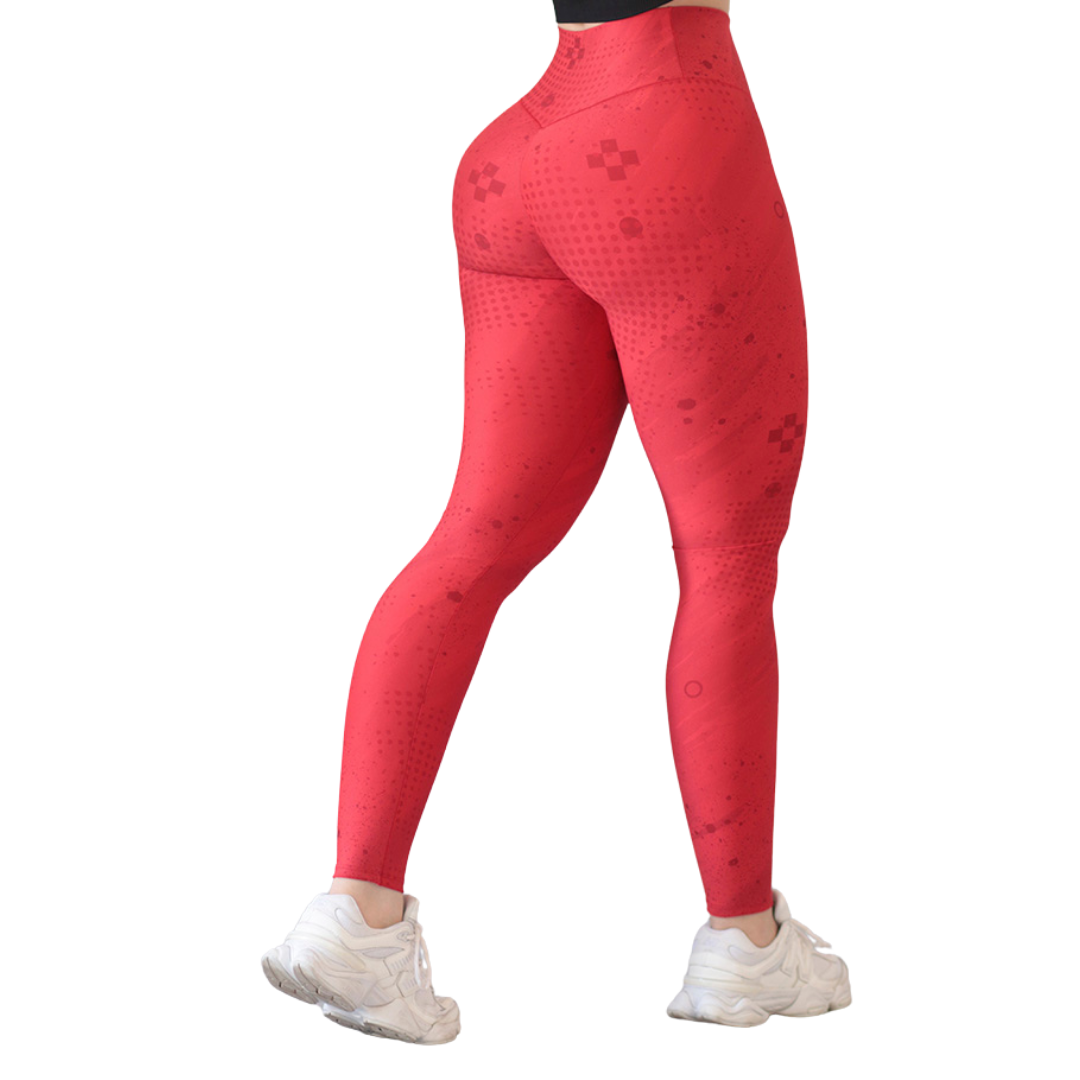 Leggings Deportivos para Mujer Fitness: Efecto Push Up, Cintura Alta, Textil Lycra Transpirable con Acabado Liso Piedra, Color Rojo | Adriana Olimpo