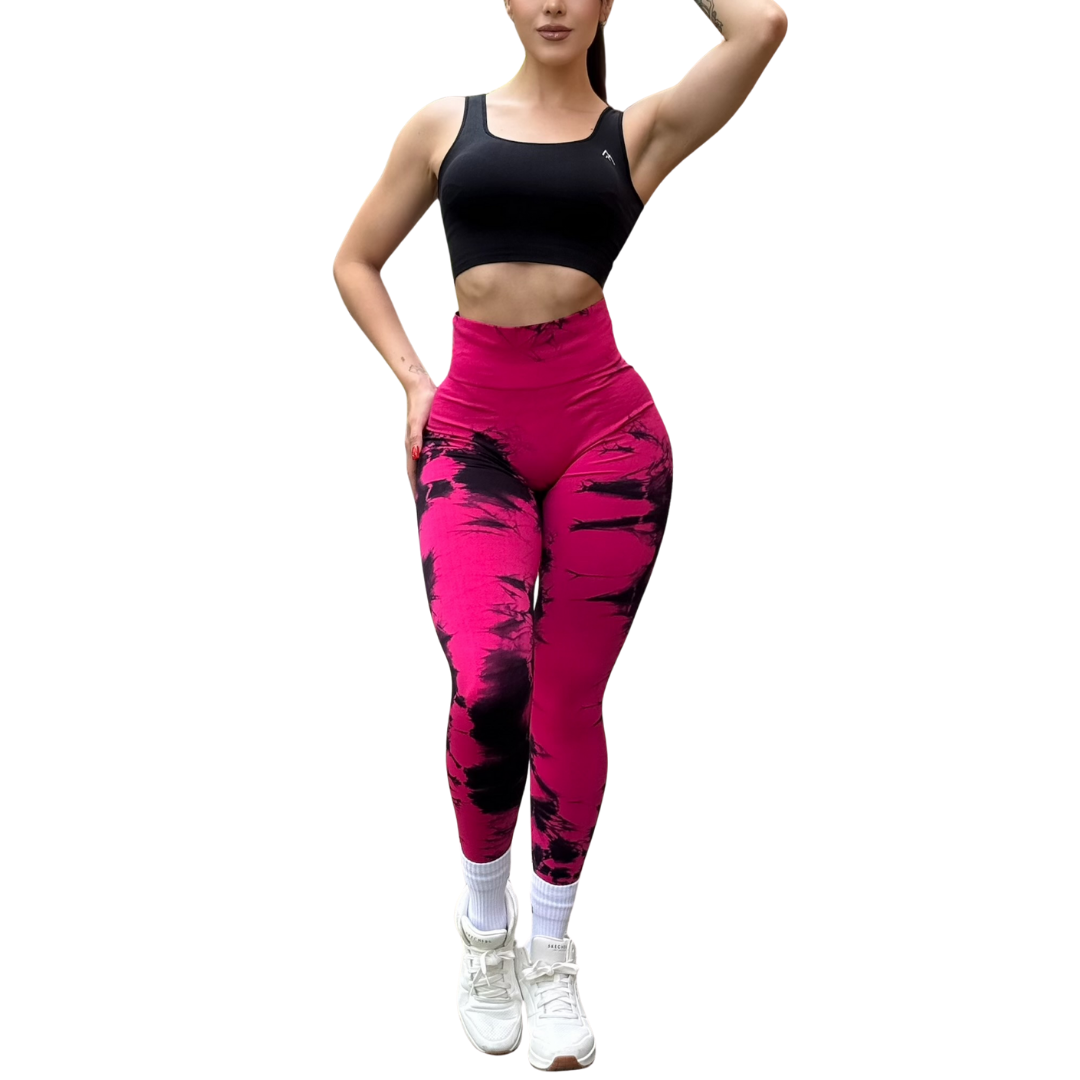 Leggings Deportivos Seamless de Compresión para Mujer Fitness: Glúteos Redondos, Vientre Plano y Cintura Definida | Push Up + Burbuja + Compresión Faja. Ultra Cómodos. Color fucsia y negro | Adriana Olimpo