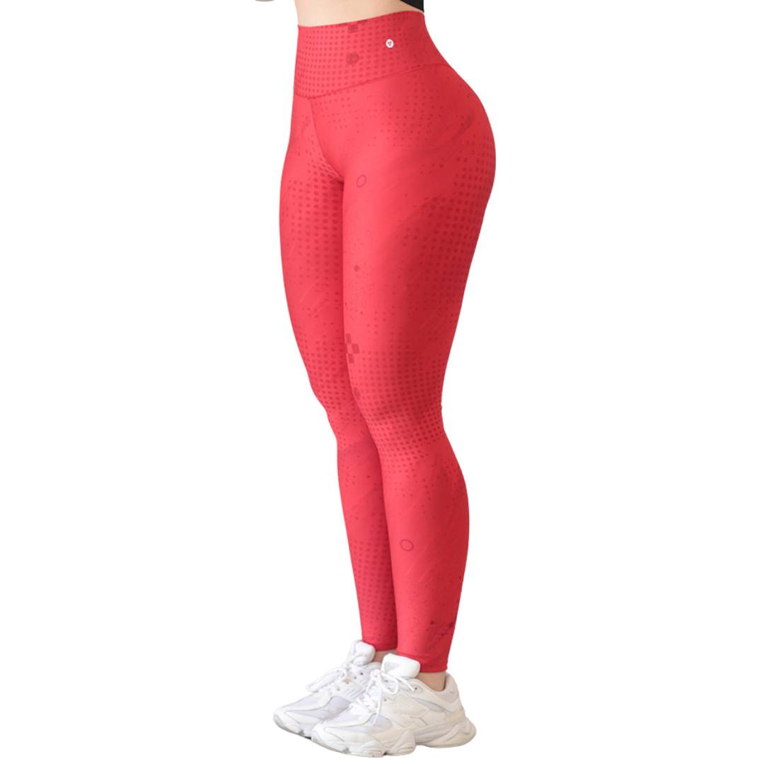 Leggings Deportivos para Mujer Fitness: Efecto Push Up, Cintura Alta, Textil Lycra Transpirable con Acabado Liso Piedra, Color Rojo | Adriana Olimpo