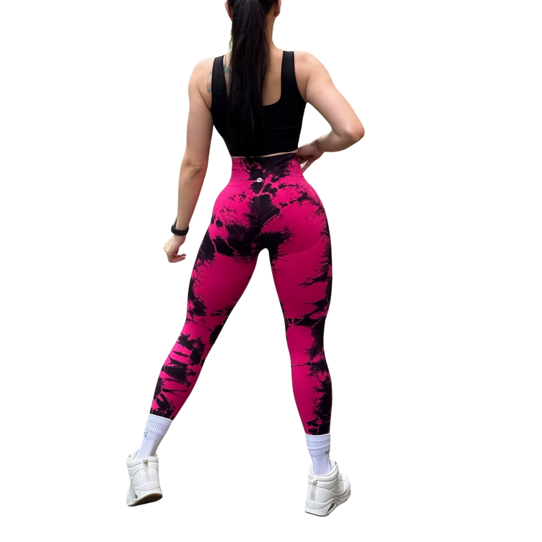 Leggings Deportivos Seamless de Compresión para Mujer Fitness: Glúteos Redondos, Vientre Plano y Cintura Definida | Push Up + Burbuja + Compresión Faja. Ultra Cómodos. Color fucsia y negro | Adriana Olimpo