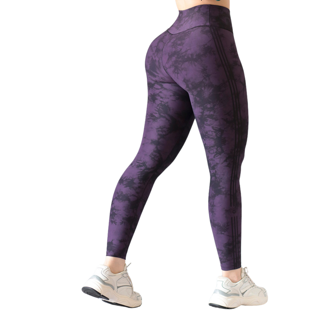 Leggings Deportivos Suplex para Mujer Fitness: Efecto Básico, Cintura Alta, Textil Lycra Transpirable con Acabado Liso Tie Dye, Purpura | Adriana Olimpo
