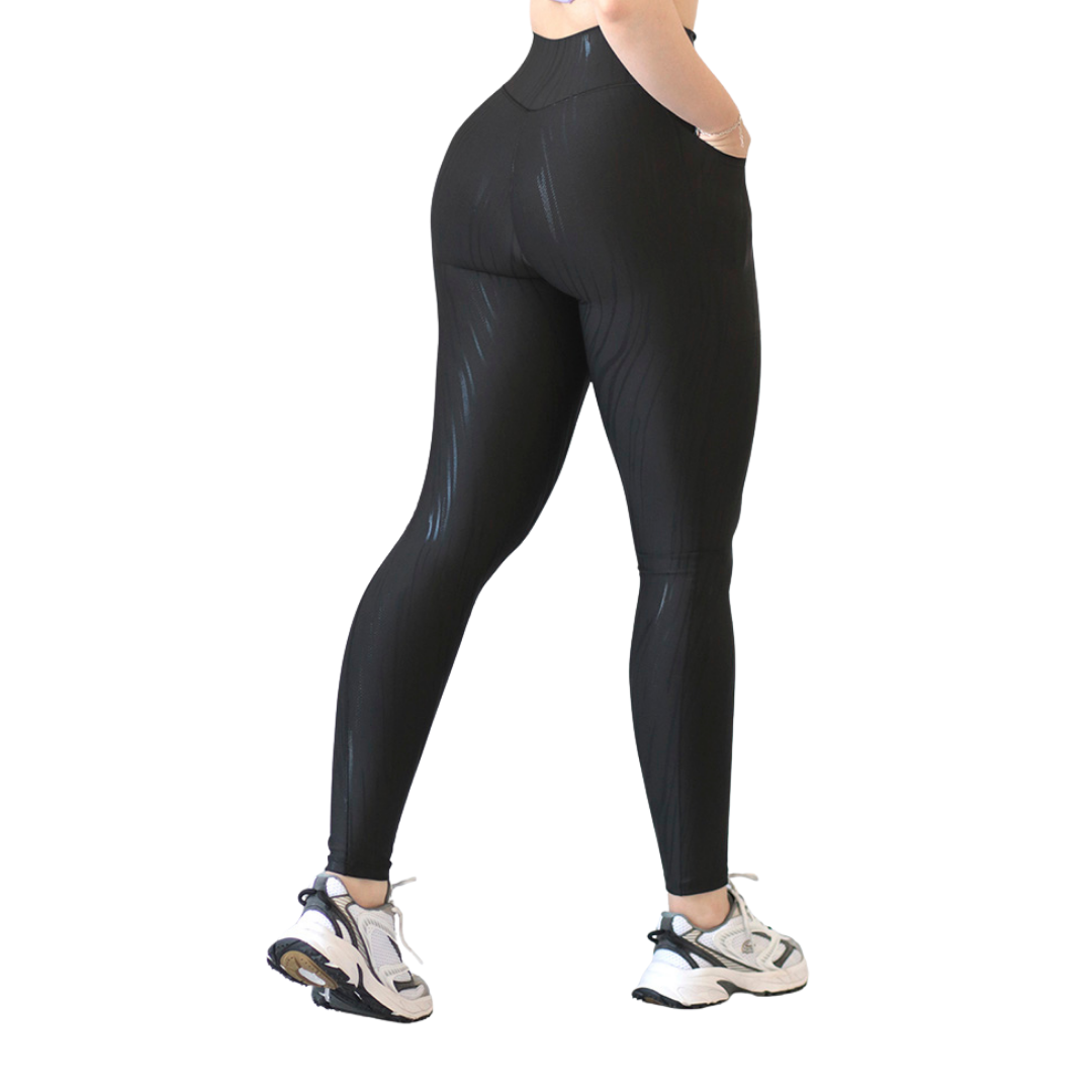 🔹 Leggings básico con bolsillos | Supplex Stretch, Destellos – Negra