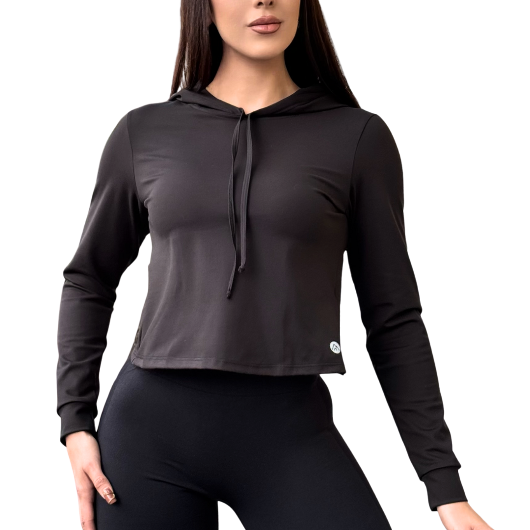 🔹 Sudadera deportiva manga larga | Transpirable, Liso – negro
